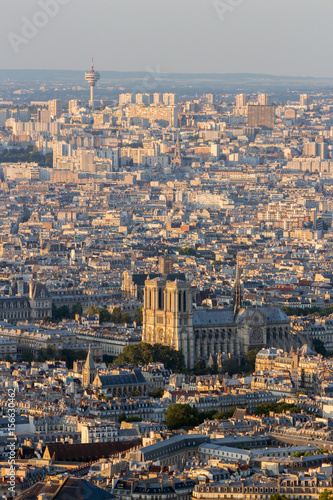 Aerial view of the Notre Dame cathedral in Paris, France