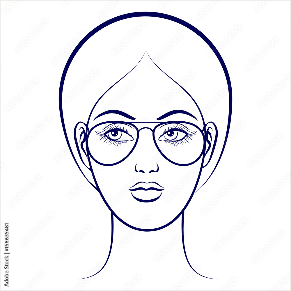 Balpoint drawing female face with glasses on grey backdrop. Vector illustration Balpoint drawing female face with glasses on grey backdrop. Vector illustration