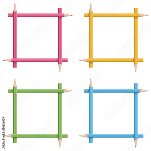 Multicolored square frames made from colored pencils. Vector illustration