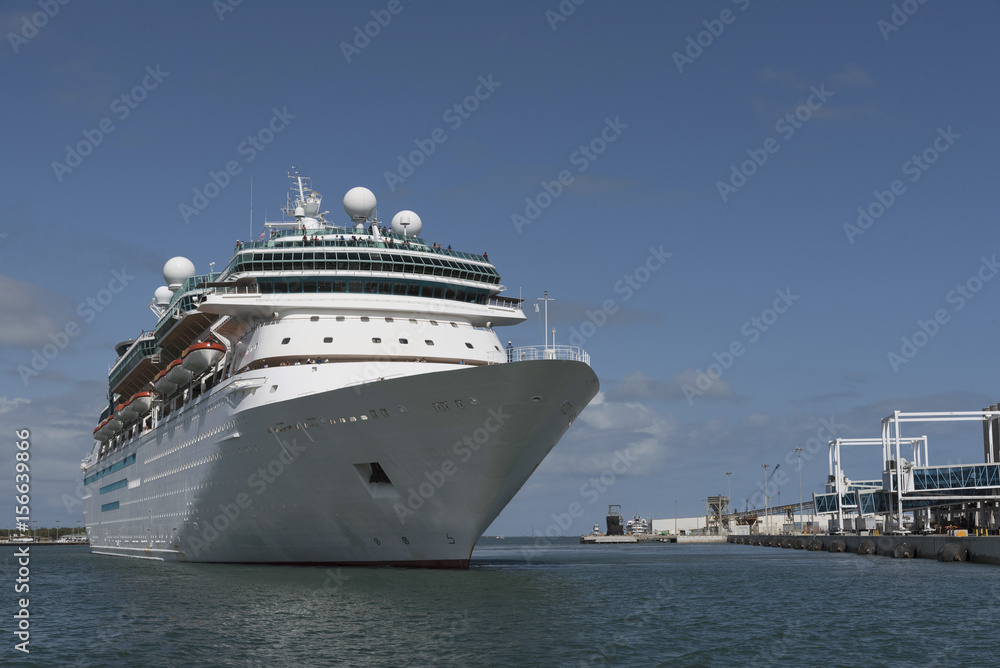 A cruise ship entering an American port