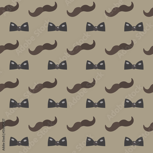 Mustache, Bow tie seamless patterns. Father's Day holiday concept repeating texture, endless background. Vector illustration