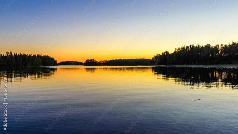 Orange sunset on the lake.