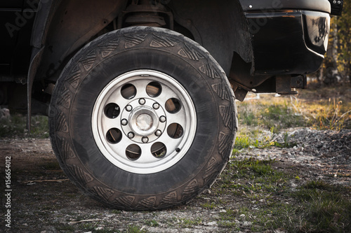 Close-up photo of SUV car wheel