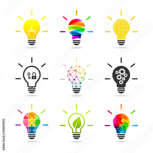 Lightbulb concept. Set made of various design and style.