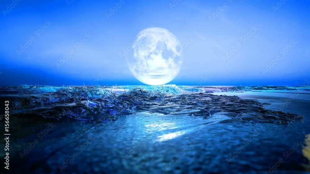 Beautiful Landscape of Blue Ocean and Full Moon. Beautiful Landscape of Blue Ocean and Full Moon.