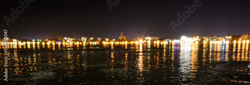 Iced lake at night city