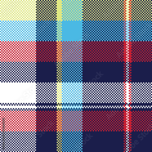 Blue check pixel fabric texture seamless pattern