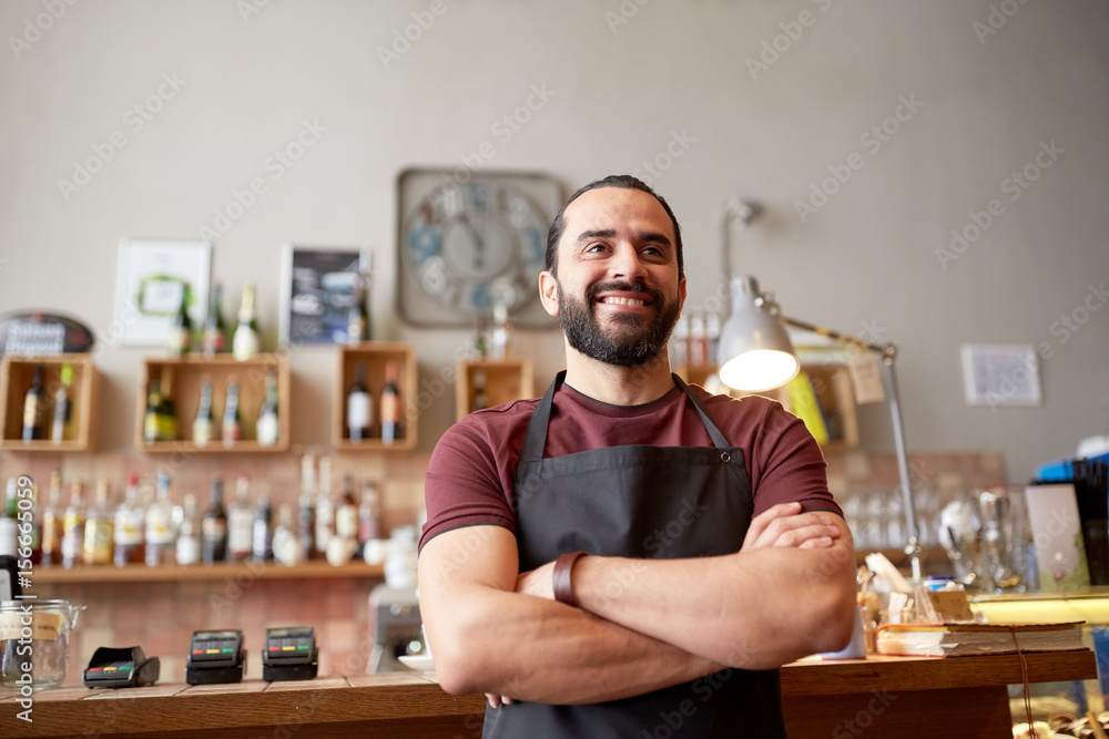 happy man, barman or waiter at bar happy man, barman or waiter at bar