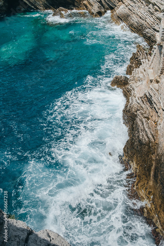 Rocks on the sea in Montenegro.  Wild beach and Dangerous coast.