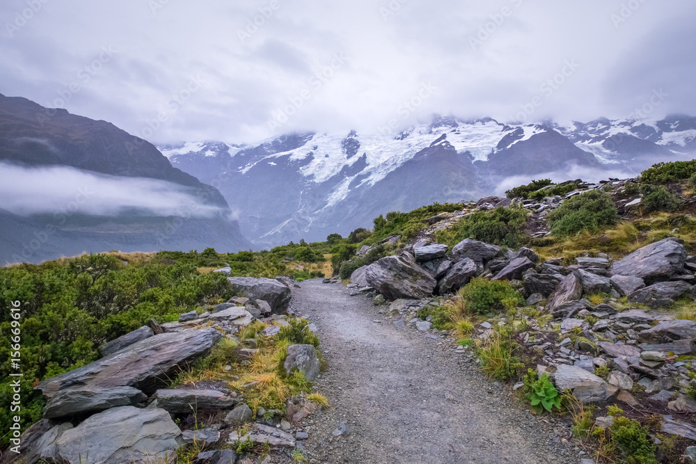 Hooker Valley Track, One of the most popular walks in Aoraki/Mt Cook National Park, New Zealand	