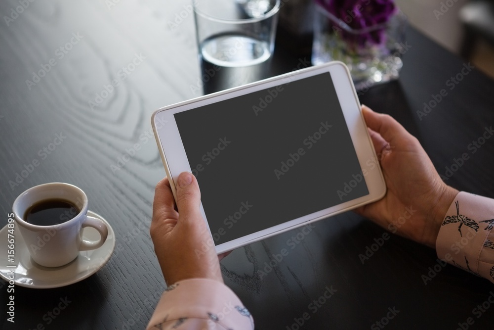 Hands of businesswoman holding digital tablet 