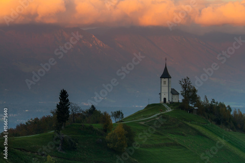 Church on a Hill at Sunset-Slovenia