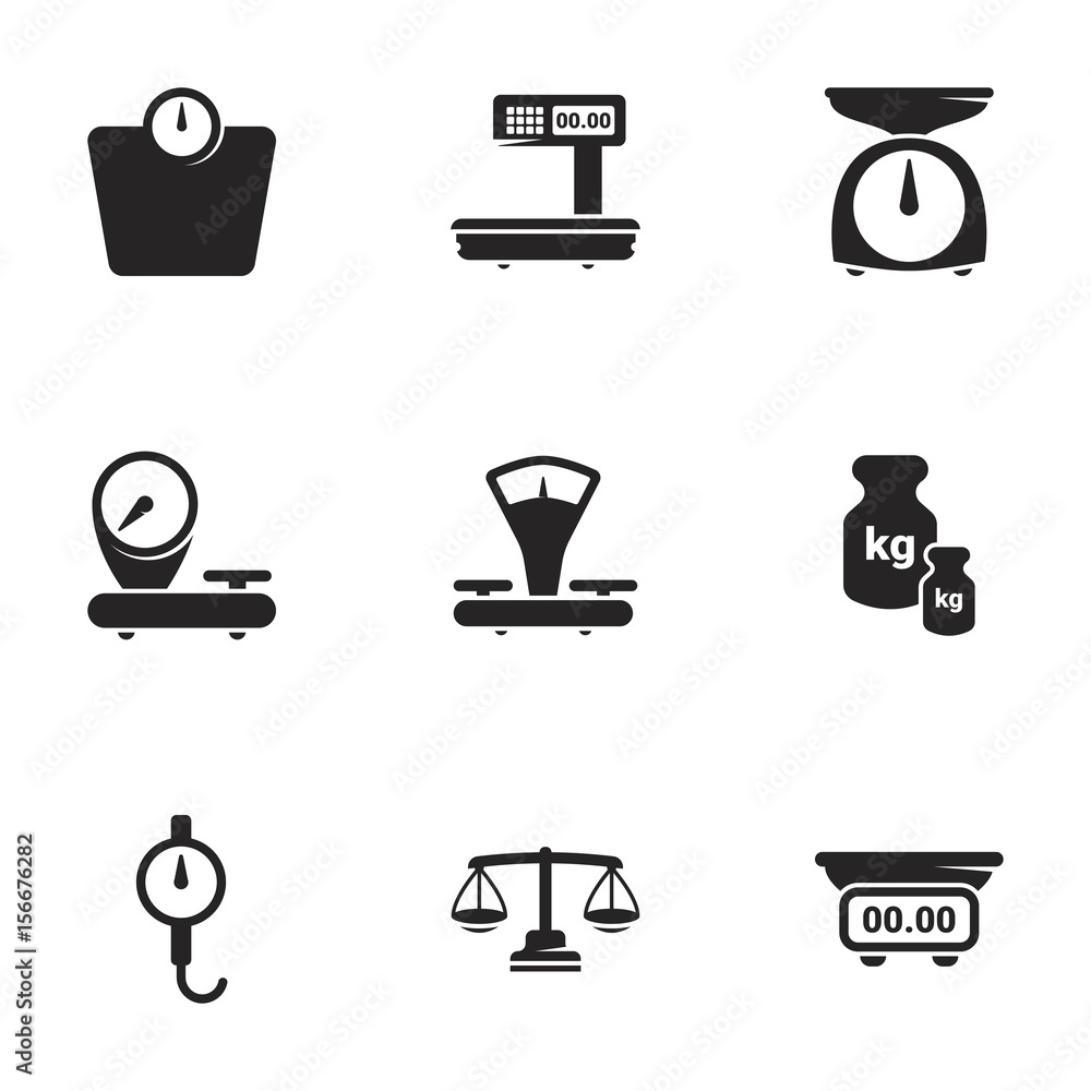 Icons for theme scales, weighing, weight, balance. White background