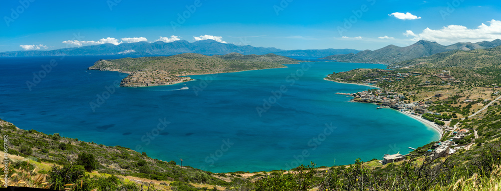 Greece Crete,view to Spinalonga island,  turquoise water panorama