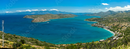 Greece Crete,view to Spinalonga island, turquoise water panorama