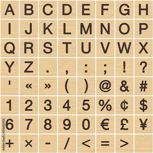 Latin/greek alphabet on wooden tiles (1/3)