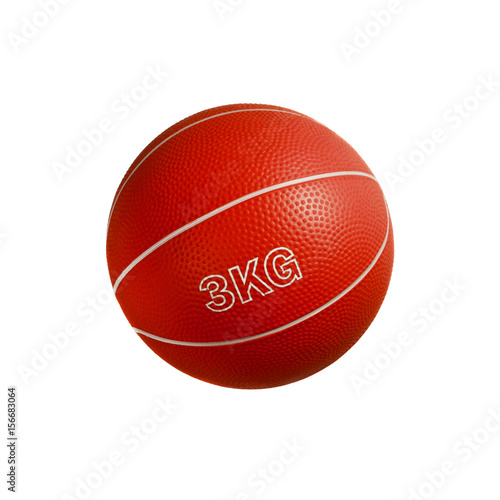 Red medicine ball for fitness, bodybuilding and rehabilitation isolated on white background