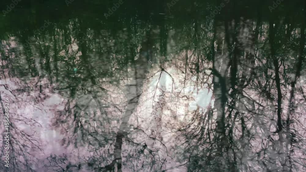 Watery background with trees reflecting on the surface of calm canal in a scenic double exposure view of the Regent's Canal in London, England Watery background with trees reflecting on the surface of calm canal in a scenic double exposure view of the Regent's Canal in London, England