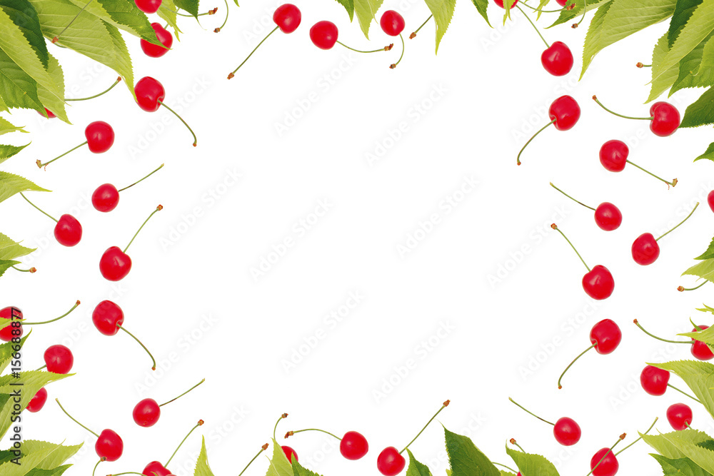 Isolated cherries with leaves Isolated cherries with leaves