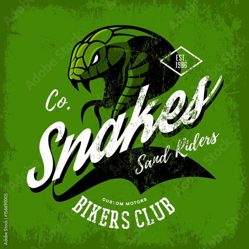 Vintage American furious green snake bikers club tee print vector design. Street wear mascot t-shirt emblem.
Premium quality wild animal superior logo concept illustration.
