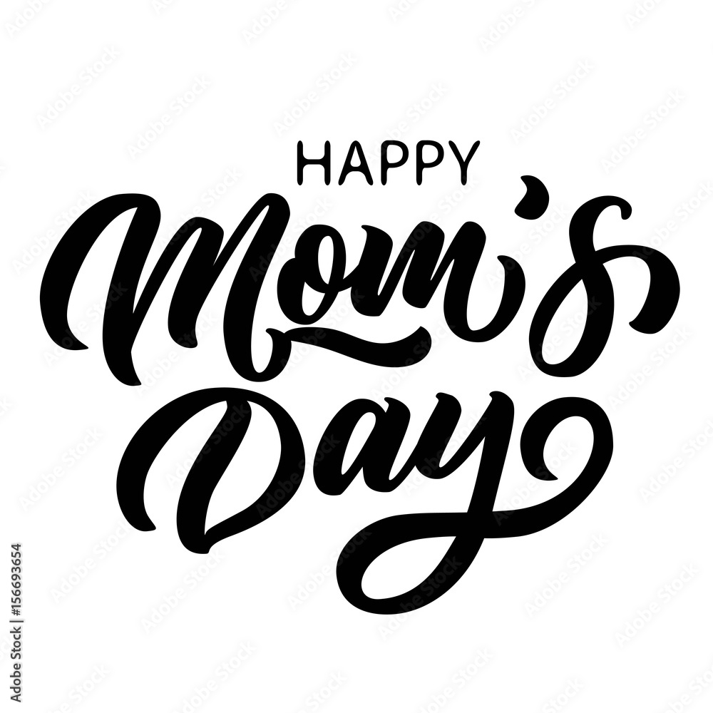 Hand drawn lettering Happy mom's day inscription black ink calligraphy, fancy lettering isolated on white background. Vector illustration.