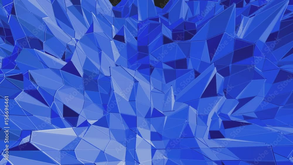 Blue low poly shining surface as landscape or chemical structure. Blue polygonal geometric shining environment or pulsating background in cartoon low poly popular modern stylish 3D design. Blue low poly shining surface as landscape or chemical structure. Blue polygonal geometric shining environment or pulsating background in cartoon low poly popular modern stylish 3D design.
