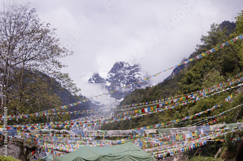 Meili snow Mountain also know as Kawa Karpo located in Yunnan Province, China decorated with colorful prayer flag