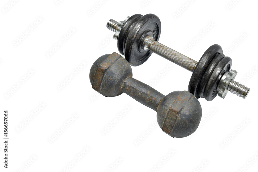 two dumbbells isolated on white background two dumbbells isolated on white background