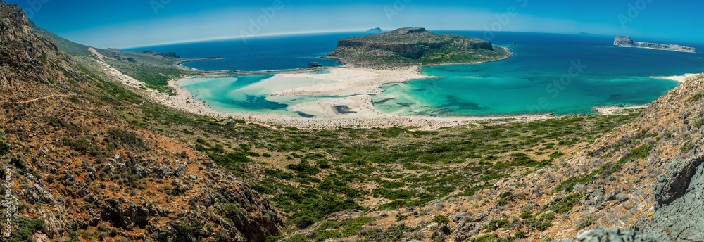 Greece, Crete Balos beach. Panorama from the hill high point