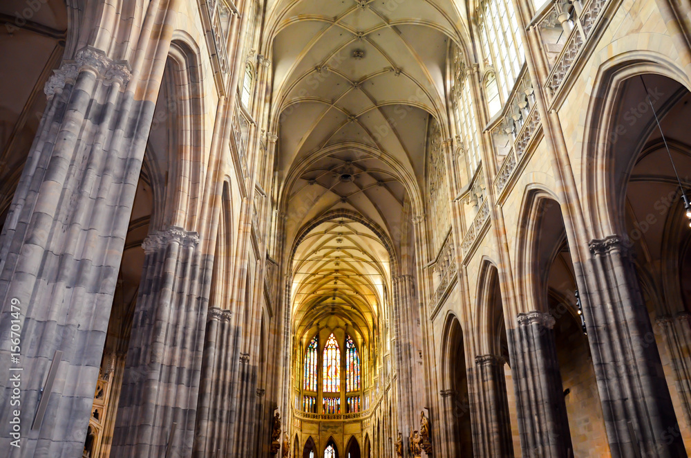 Prague, Czech Republic - October 27, 2014: The Metropolitan Cathedral of Saints Vitus, Wenceslaus and Adalbert