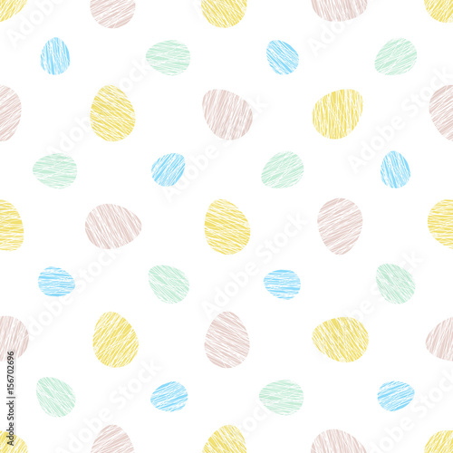 Bright colored eggs on the white background. Seamless scratched pattern. Simple abstract texture. For decoration, wallpaper, web page bg.