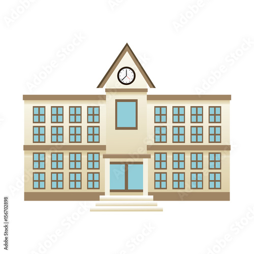 school education building facade clock windows door vector illustration