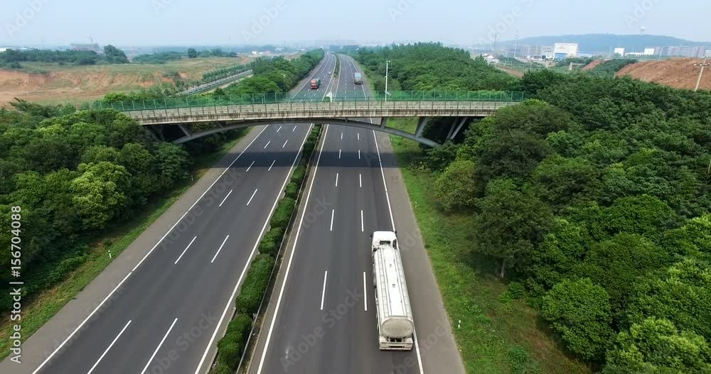 aerial view Highway road traffic aerial view Highway road traffic