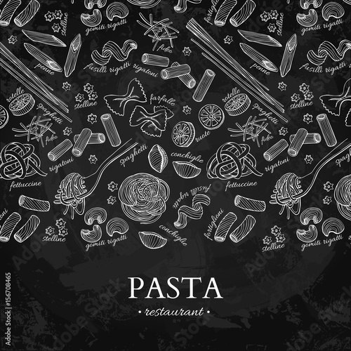 Italian pasta restaurant vector vintage illustration. Hand drawn chalkboard banner. Great for menu,