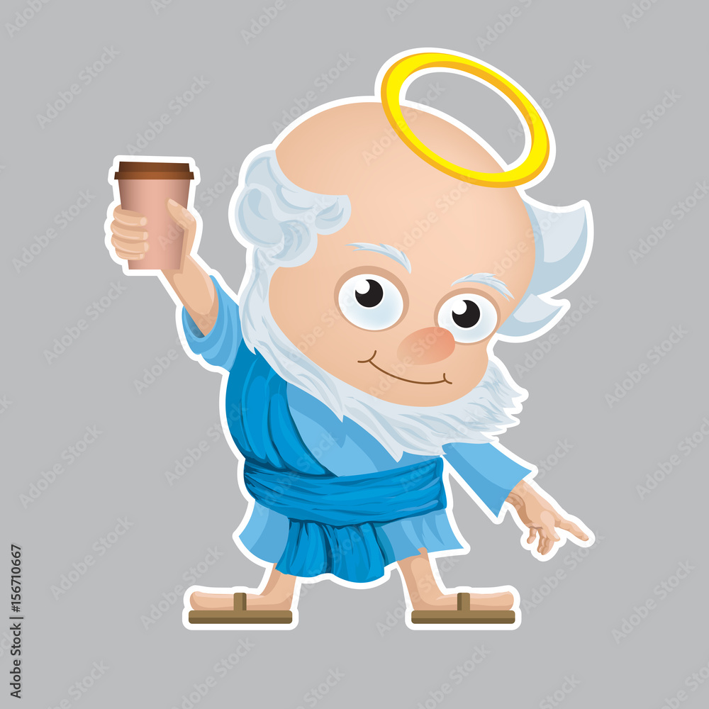 Character cute cartoon. God and coffee.
