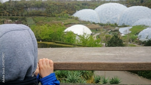 Child ready to explore the Eden Project in Cornwall, the United Kingdom 