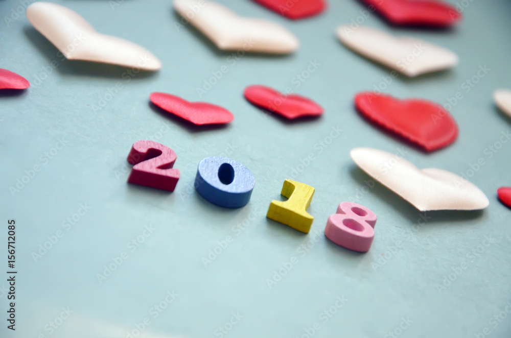 Red and white hearts on a blue background 2018 Red and white hearts on a blue background 2018