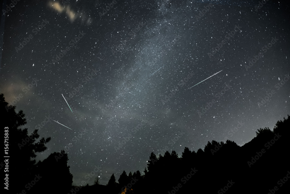 Perseid meteor shower with the milky way