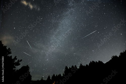 Perseid meteor shower with the milky way © Simone