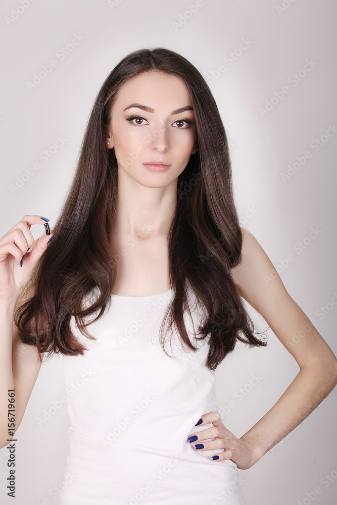 Woman Taking Medicine. Beautiful Girl With Pill Pack With Pills Woman Taking Medicine. Beautiful Girl With Pill Pack With Pills