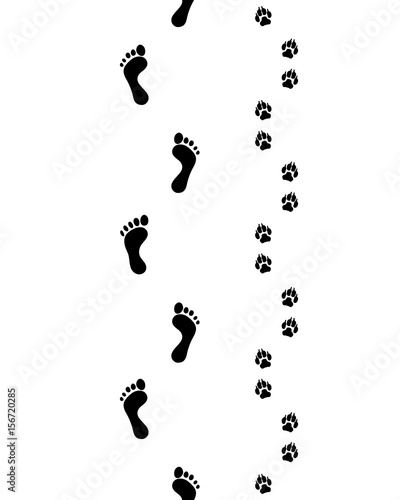Prints of human feet and dog paws,seamless vector