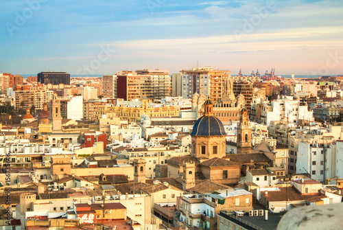 VALENCIA, SPAIN - JANUARY 31, 2016: Evening panoramic view of Valencia from a tower of Valencia cathedral, Spain.