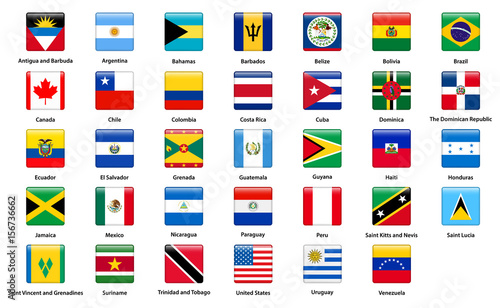 Flags of all countries of the American continents