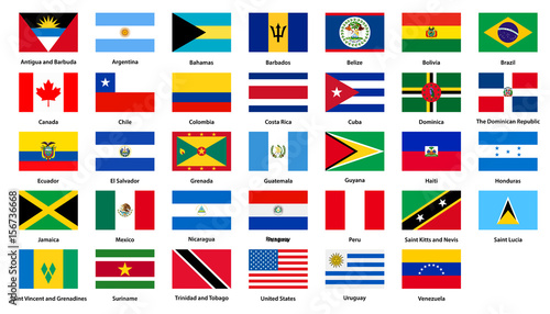 Flags of all countries of the American continents photo