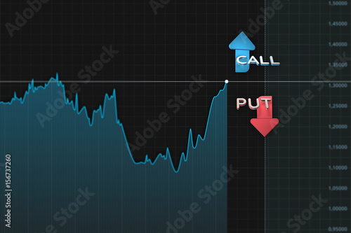 Chart with put and call color arrows binary option. 3D illustration