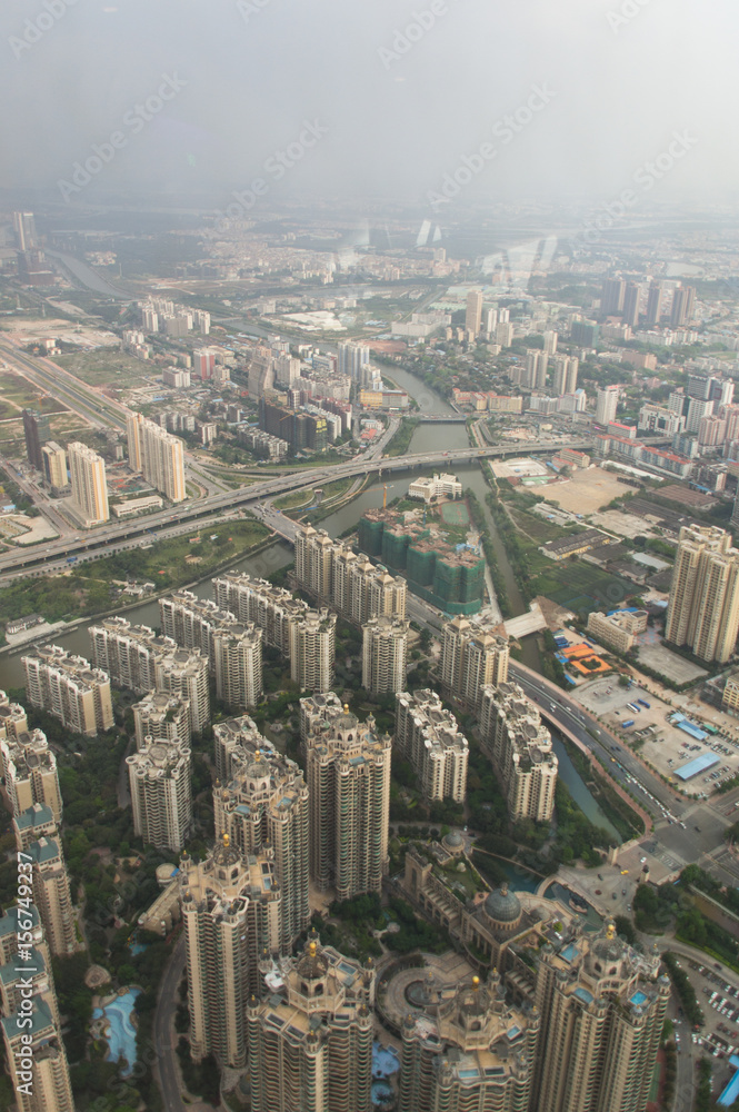 Skyscrapers in China cities, aerial view