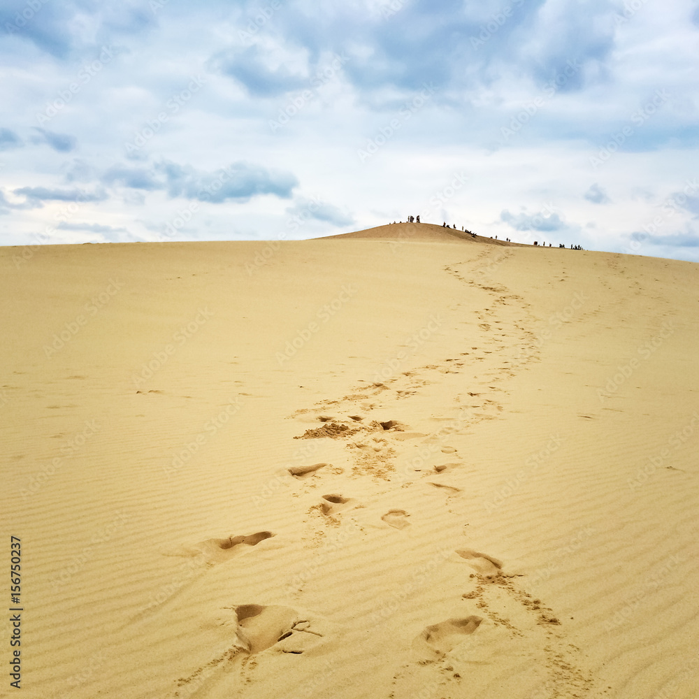 Footsteps leading to the top of Dune du Pilat, France