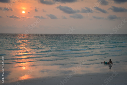 Sunset on the long beach ant Koh Rong island, Cambodia