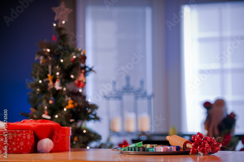 Kitchen counter in preparation for Christmas.
