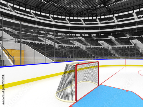 Photography Beautiful sports arena for ice hockey with black  seats  VIP boxes and floodligh